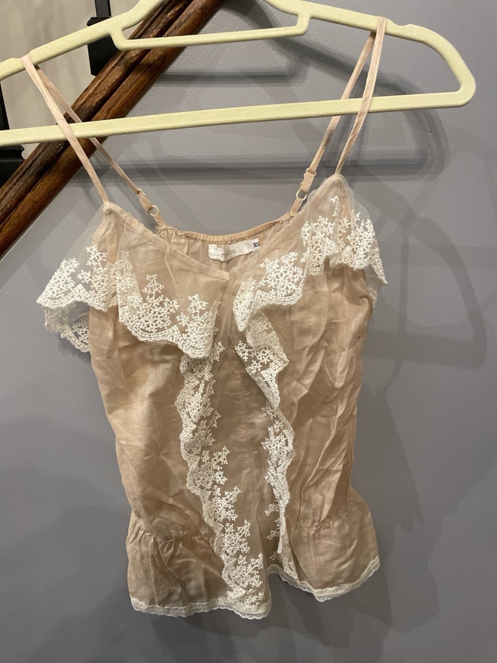 Millau Beige Lace Trim Spaghetti Strap Camisole